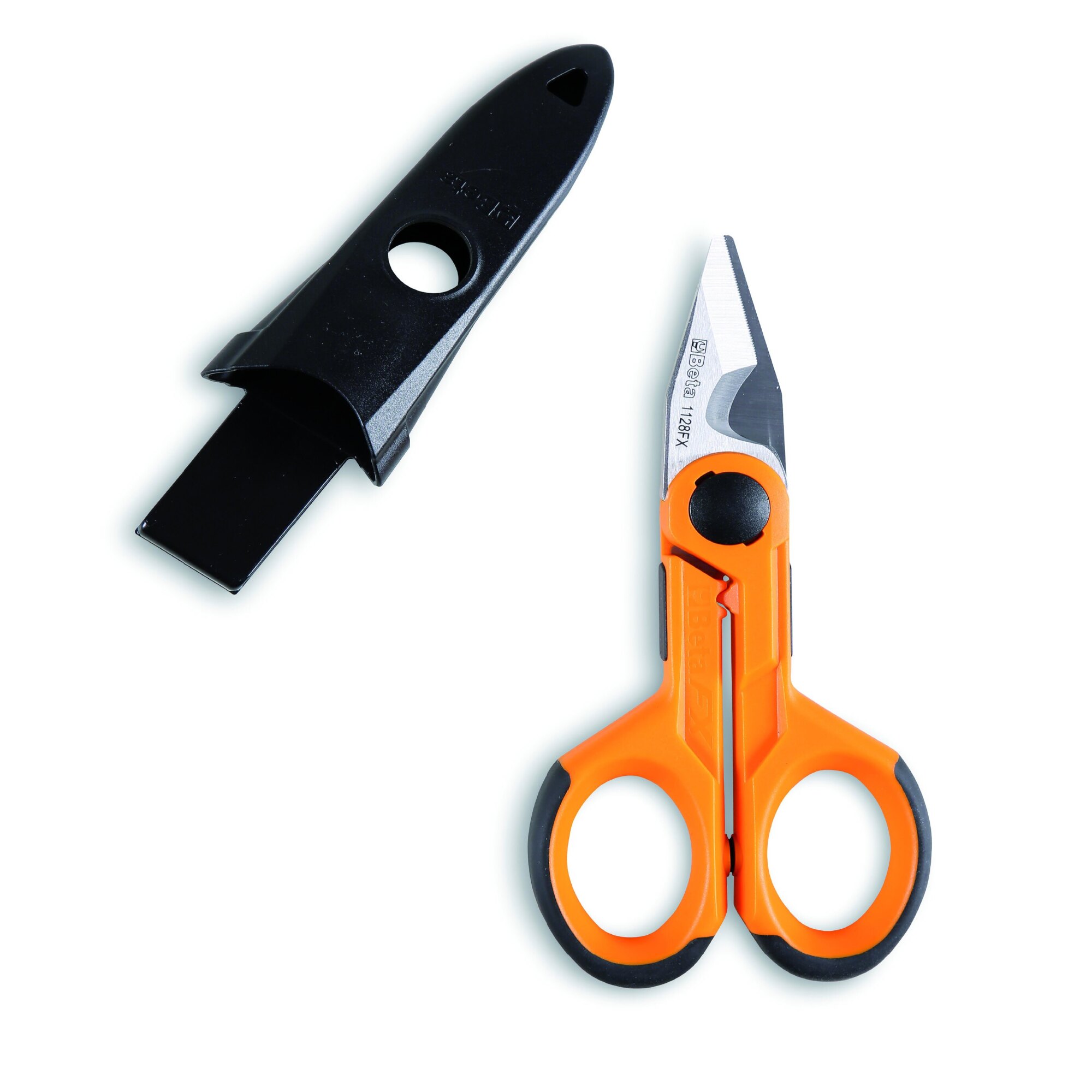 Beta Electrician's Scissors — 10in., Stainless Steel Blades, Micro-Teeth, Cable Cutting Groove, Crimping Pliers, Comfort Grip Handles, Model# 1128FX